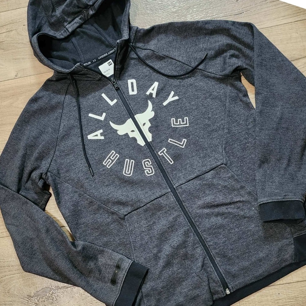 Under Armour Project Rock All Day Hustle Full Zip Hoodie Gray Mens Large
